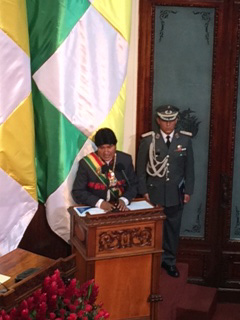 El Presidente del Estado Plurinacional de Bolivia; Evo Morales, en el discurso de posesión