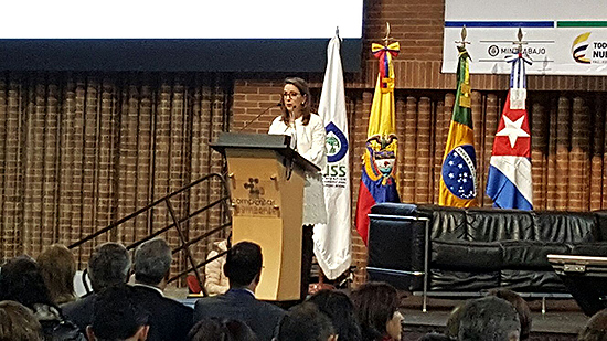 La Secretaria General de la OISS, Gina Magnolia Riaño Barón durante su intervención