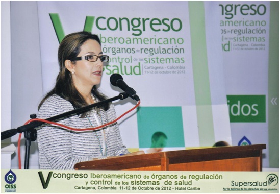 En la fotografía, Doctora Gina Magnolia Riaño Barón, Directora del Centro Regional de la OISS para Colombia y el Área Andina en la apertura del V Congreso Iberoamericano de Órganos de Regulación y Control de los Sistemas de Salud